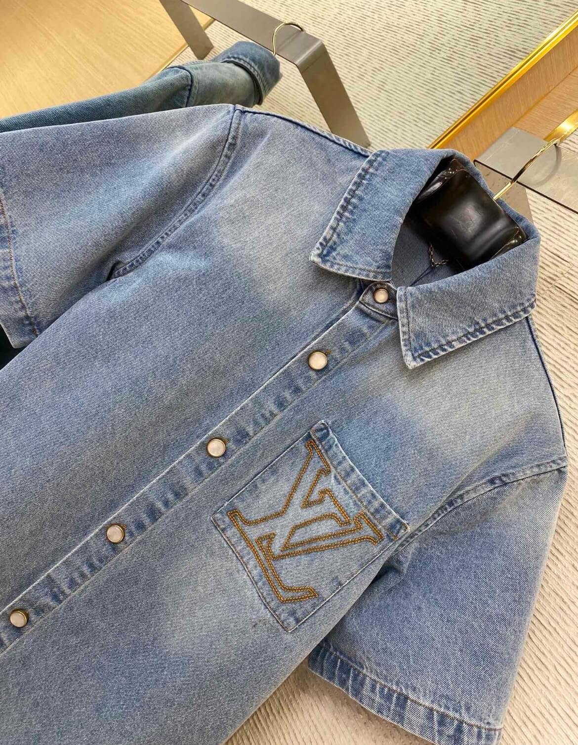 Pocket Letter Embroidered Denim Shirt
