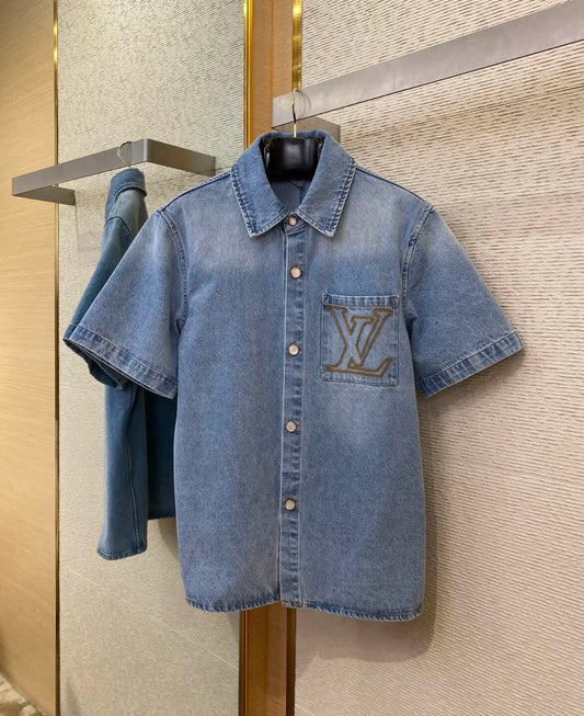 Pocket Letter Embroidered Denim Shirt